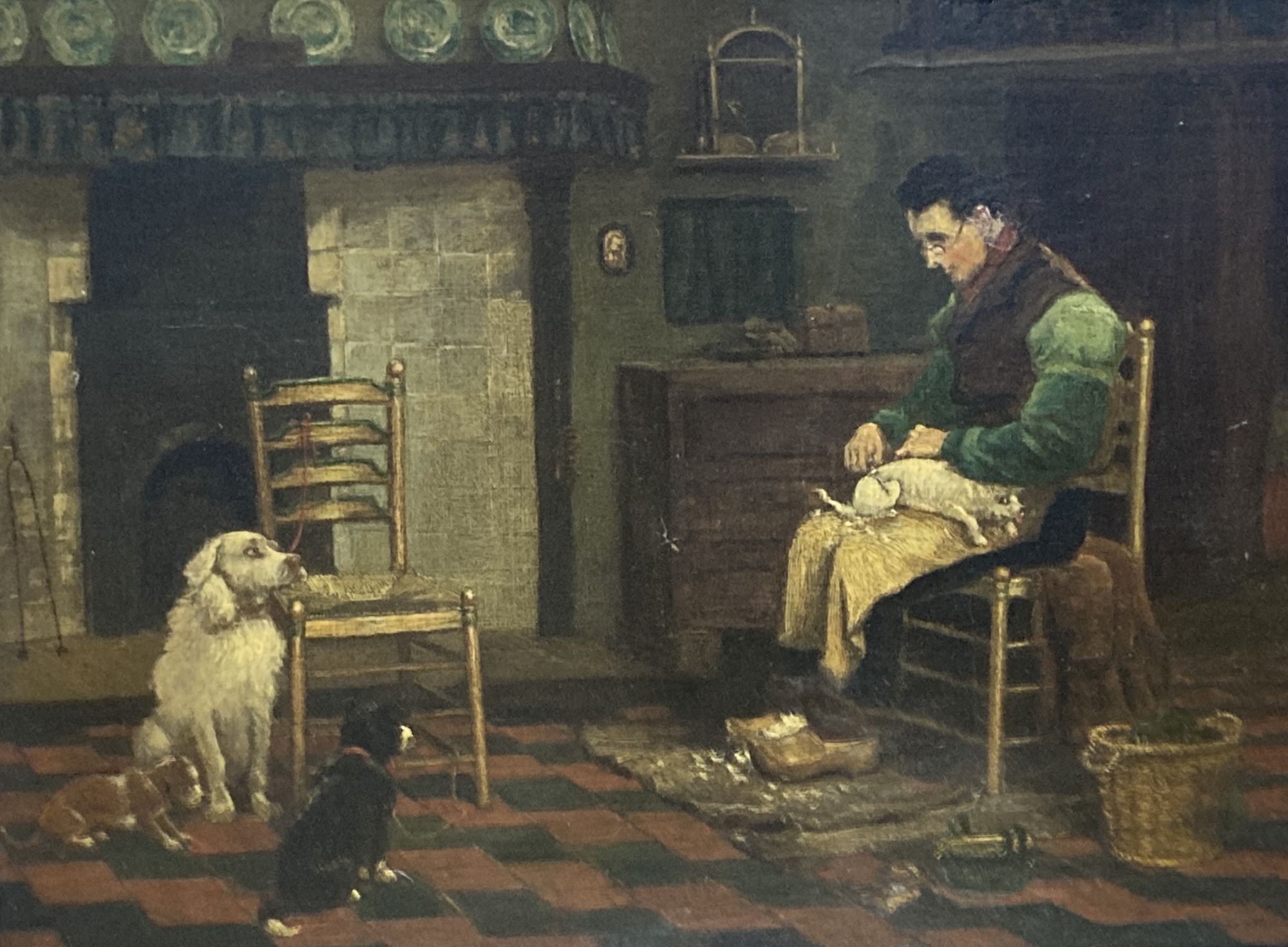 After John Charles Dollman (1851-1934), oil on canvas, The Dogs Barber, 32 x 45cm